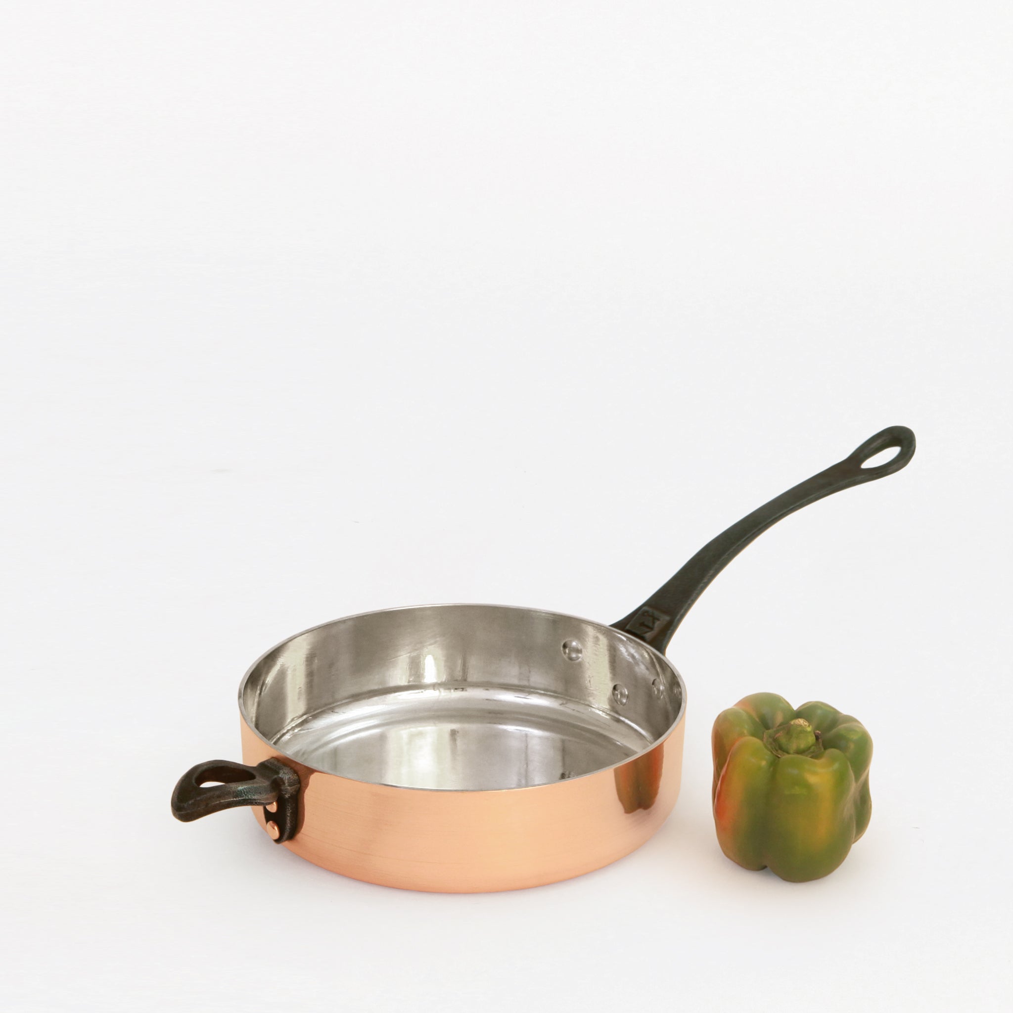 Mirror Polished Copper Band Saute Pan with Lid 9.5 inch Nickel Free Non-Stick